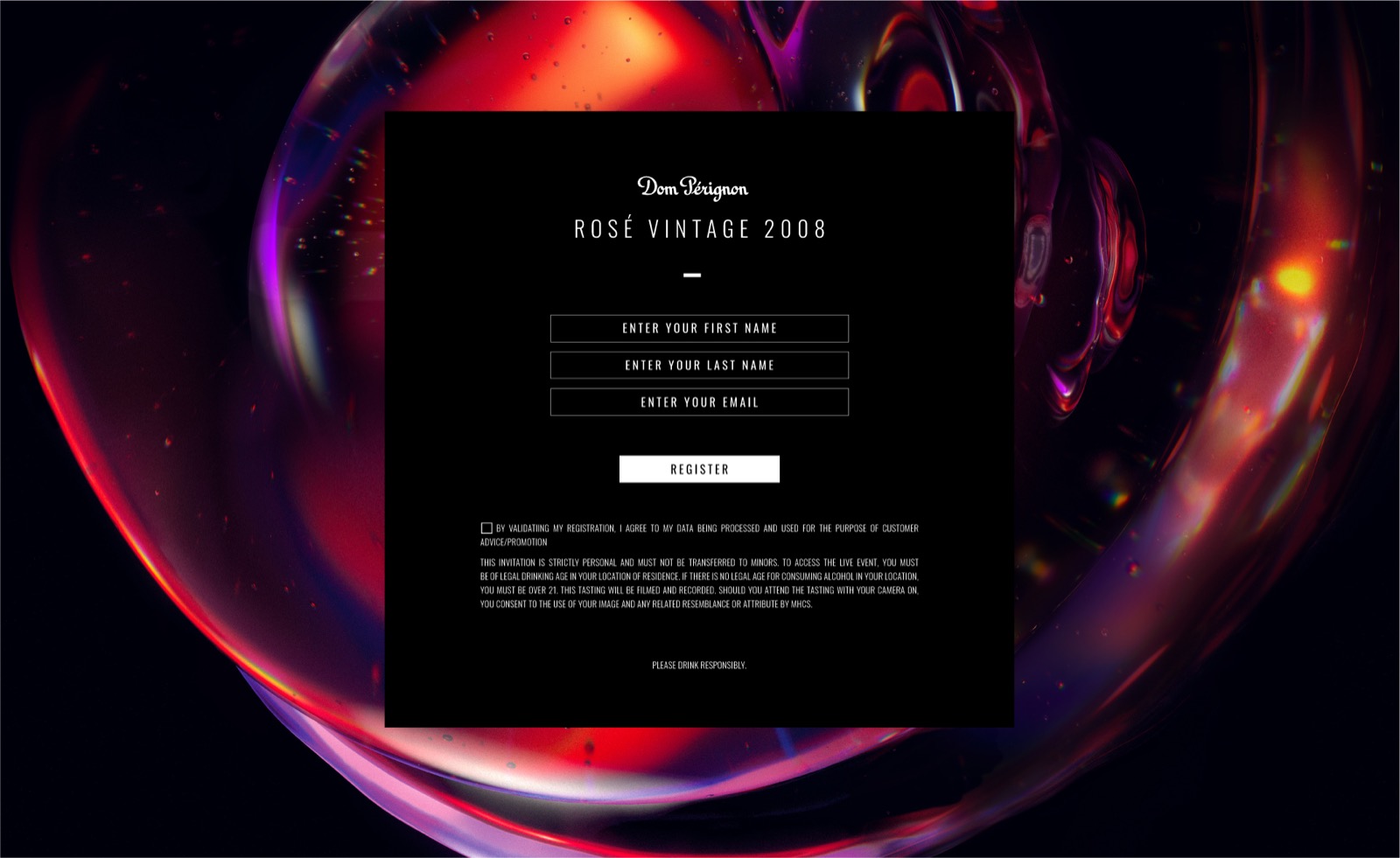 Dom Pérignon, Registration site for a Dom Pérignon virtual event